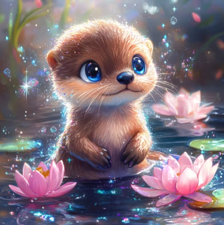 Diamond Painting Otter im Teich voller Seerosen